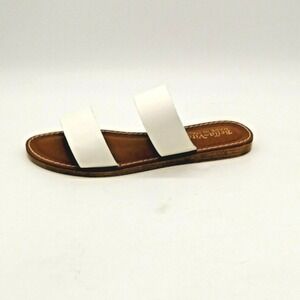 Bella Vita Womens Lea Slide Sandals White Leather Double Straps Wedge 6.5WW NEW